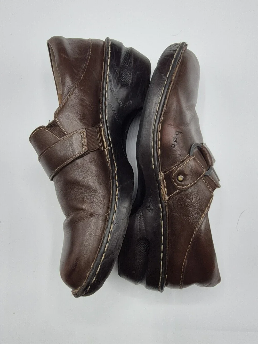 b.o.c. Men's Brown Leather Slip-On Loafers with Buckle Accent